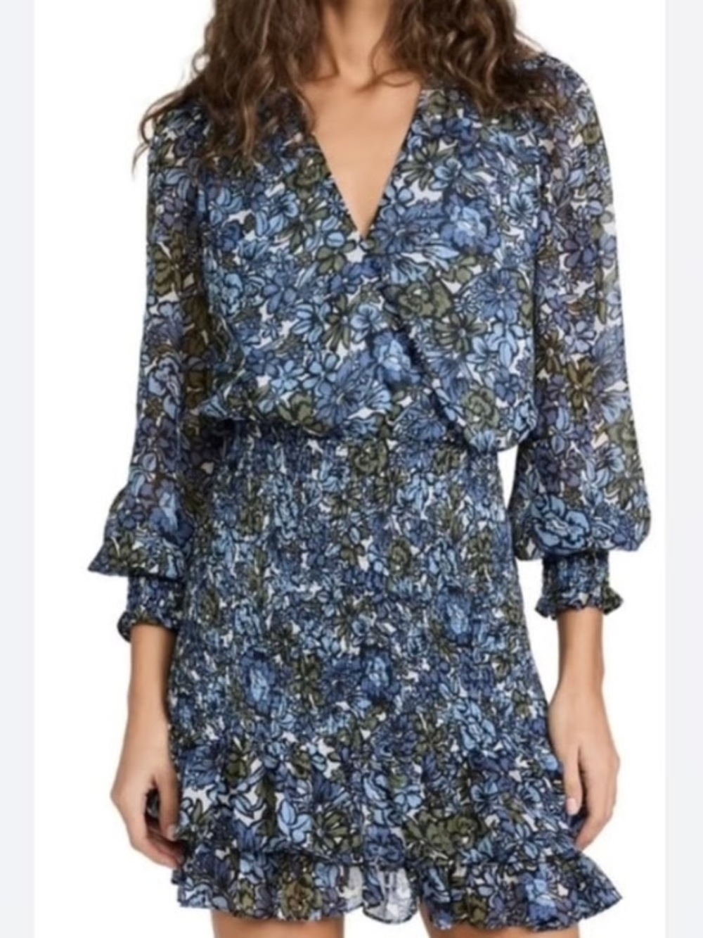 Veronica Beard Saera Mini Dress smocked blue green 6